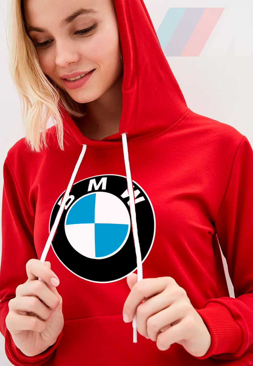 Худи женское с капюшоном, двухнитка, c принтом BMW - фото 3 - id-p1330999174