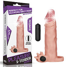 Подовжуюча насадка на член з вібрацією Pleasure X-Tender Vibrating Penis Sleeve Add 2" Flesh