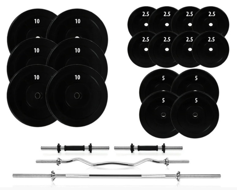 Набір штанга + гантелі 119 кг. Складальна штанга з прямим грифом, Штанга W подібним грифом і складальні