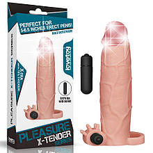 Подовжуюча насадка на член з вібрацією Pleasure X-Tender Vibrating Penis Sleeve Add 3" Flesh