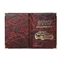 Обложка для автодокументов "Auto Documents", буффало красная тиснение золотом