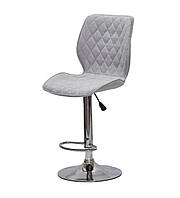 Светло-серое кресло с подножкой материал шенилл на хромированном круглом основании (блине) Toni CH - Base