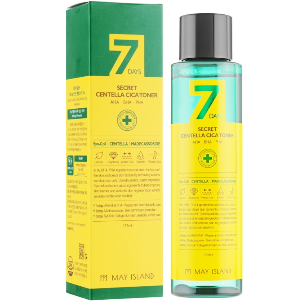 Тонер для проблемної шкіри з кислотами May Island 7 Days Secret Centella Cica Toner 155 мл (8809515400518), фото 1