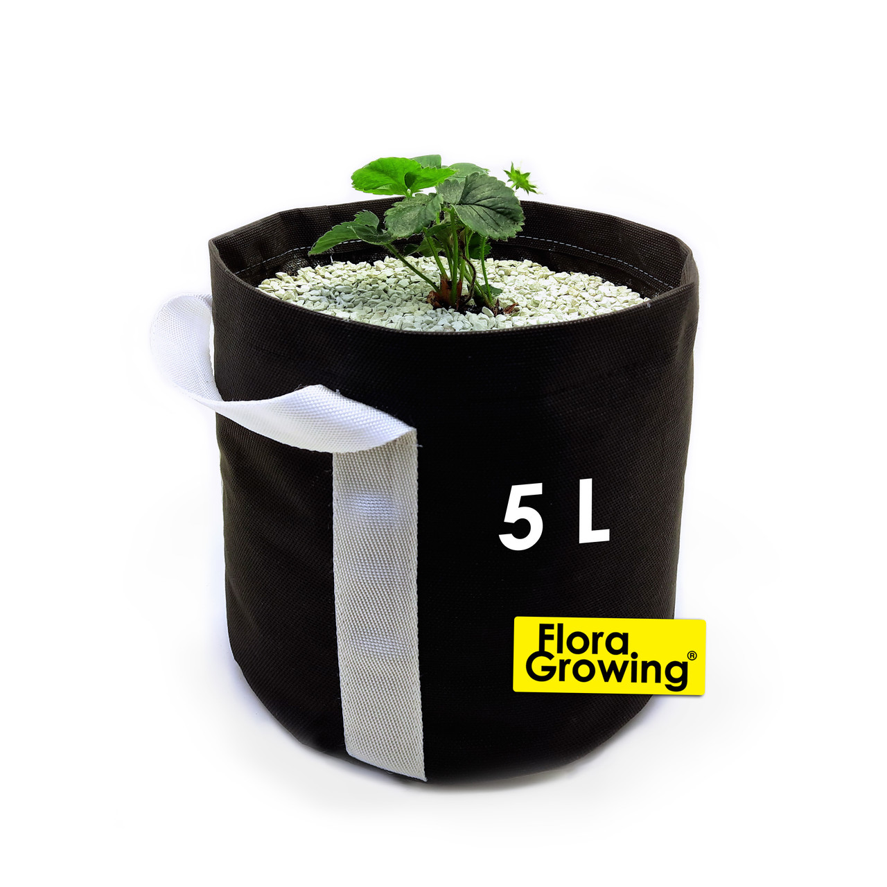 Grow Bag 5 л — тканинний горщик 20х20 см / Білі ручки
