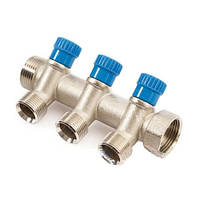 Колектор із вентильними кранами 3/4x3/4 General Fittings на 3 виходи синій