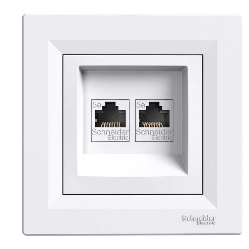 Розетка комп'ютерна rj45 utp кат. 5е подвійна біла asfora