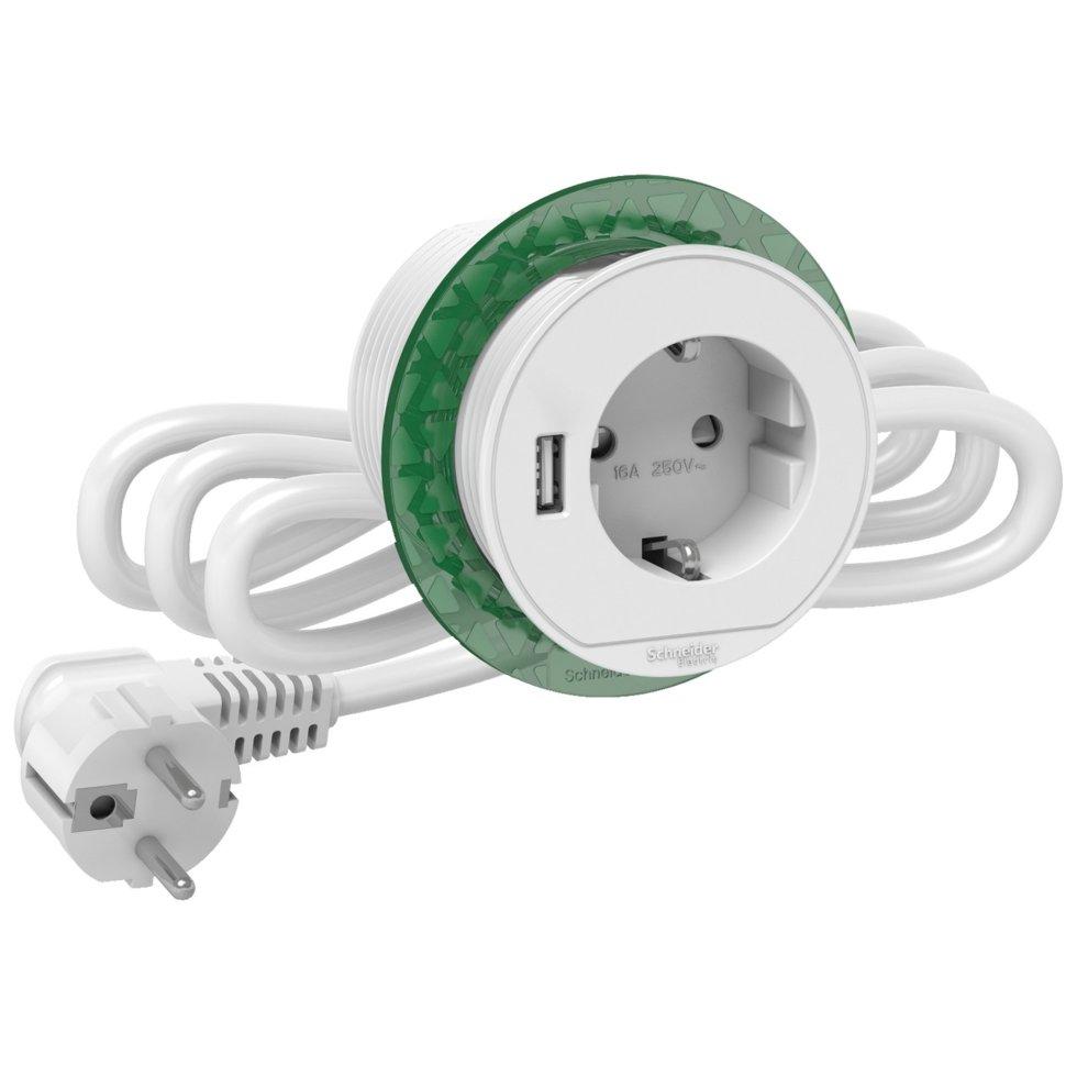 Блок розеток (2К + З) + usb тип А білий