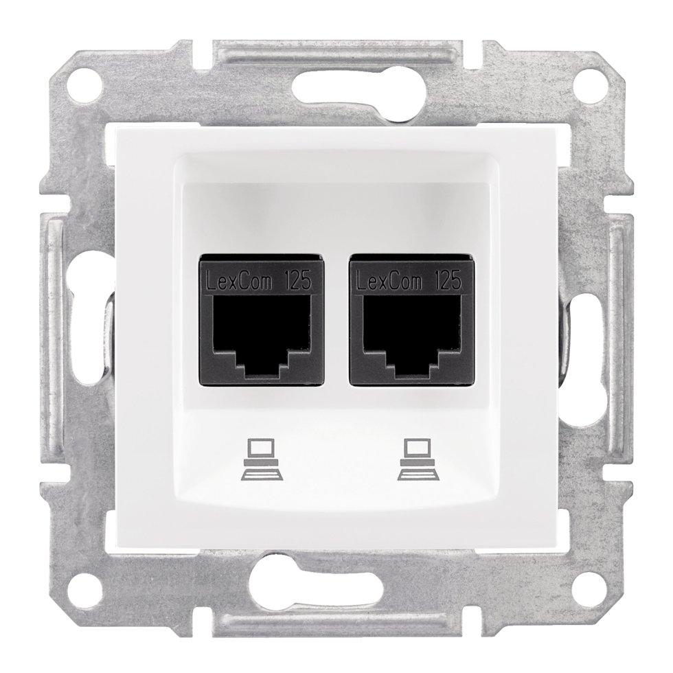 Подвійна комп'ютерна розетка rj45 utp категорія 6 sedna білий