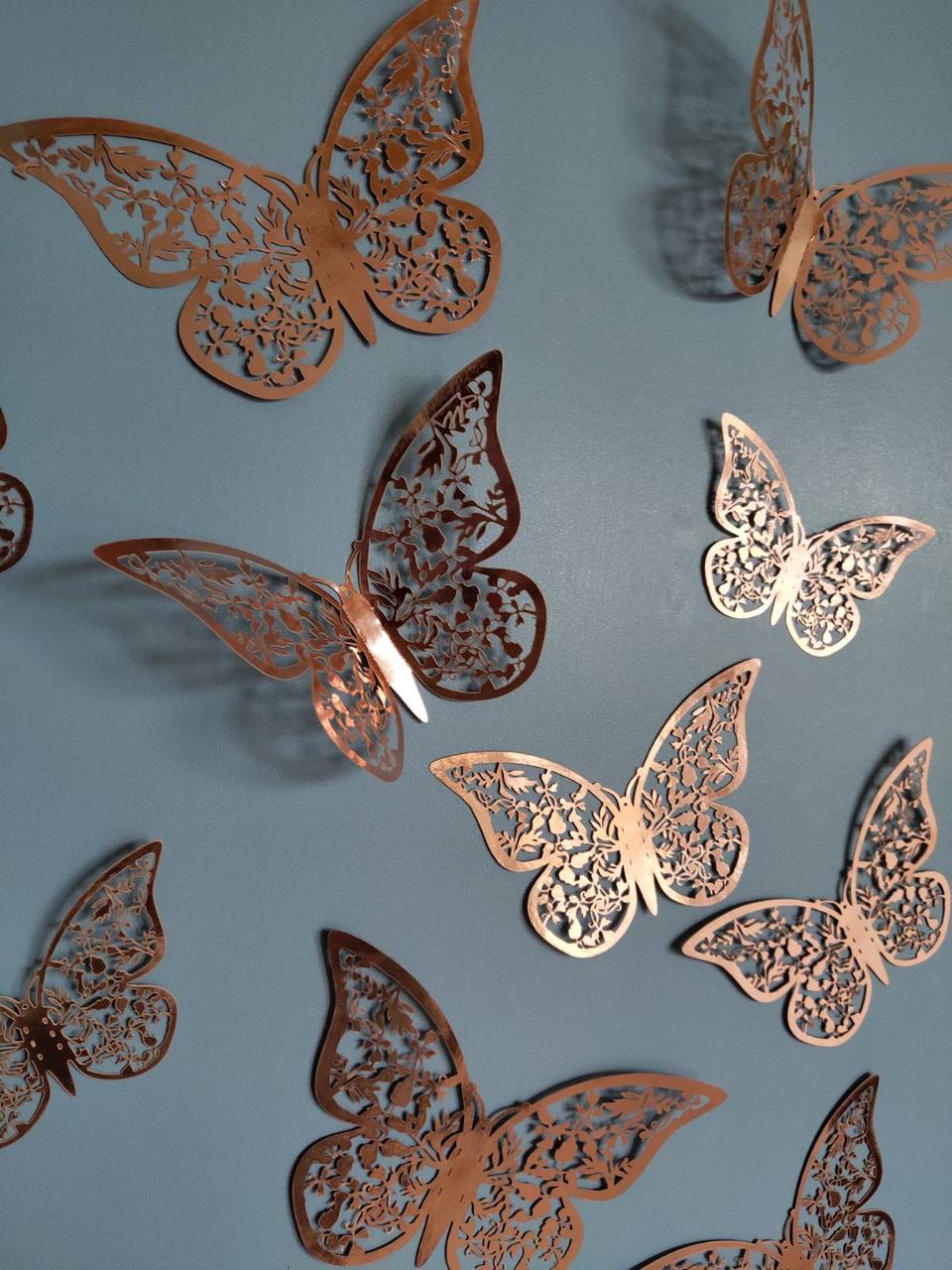 3D метелики наклейки пластикові Б154-12 візерунок бронза