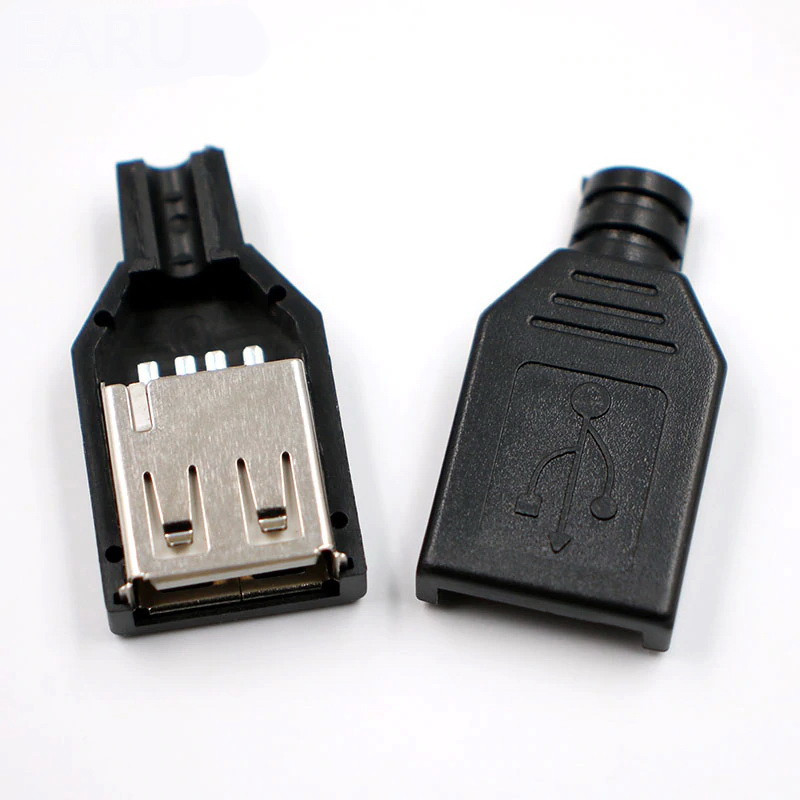USB 2.0 A Male, розбірний роз'єм мама, чорний, фото 1