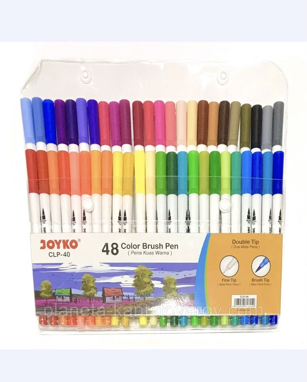 Фломастери Joyko, двосторонні, пензлик-лайнер, 48 кольорів, фото 1