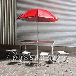 Стіл для пікніка + 4 стільці + Парасолька 1.8 м. Розкладний столик для туризму, риболовлі, полювання