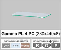 Стеклянная полочка настенная навесная прямоугольная Commus PL4 PC (280х440х8мм)