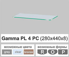 Скляна поличка настінна навісна прямокутна скляна полиця Commus PL4 PC (280х440х8мм)