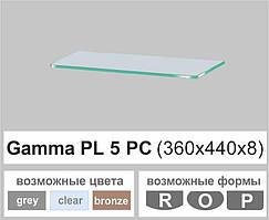Скляна поличка настінна навісна прямокутна Commus PL5 PC (360х440х8мм)