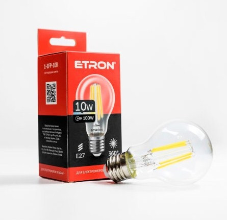 Лампа "Etron Filament Power" прозоре скло LED 1-EFP-108  A60 10Вт 4200K Е27(10)