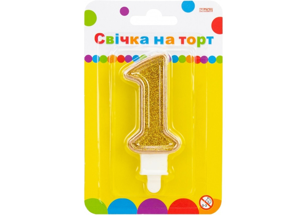 Свічка в торт "Цифра-1" золотиста 7,62см з блискітками №MX622083-1(24)(288)