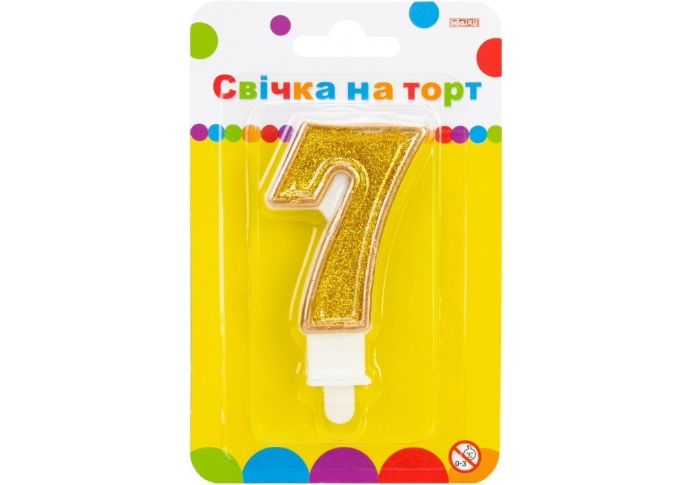 Свічка в торт "Цифра-7" золотиста 7,62см з блискітками №MX622083-7(24)(288)