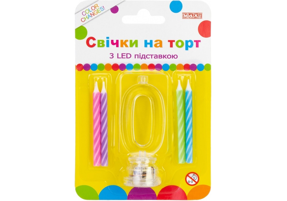 Набір свічок в торт 4шт з LED,що світиться "Цифра-0" №MX701007-0(12)
