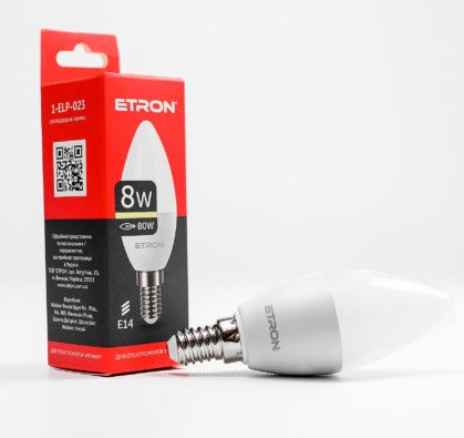 Лампа "Etron Light Power" LED 1-ELP-023 C37 8Вт. 3000K E14(10)