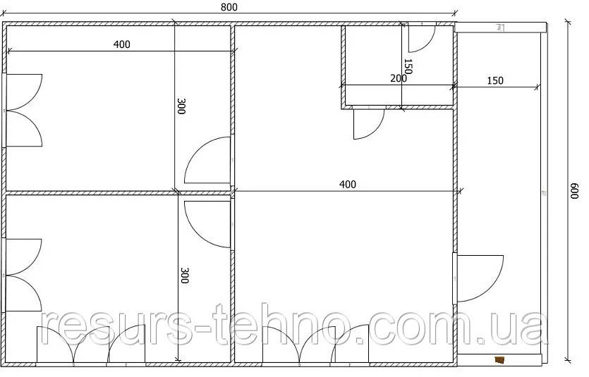 Дім 6 м х 8 м із терасою 6 м х 1,5м