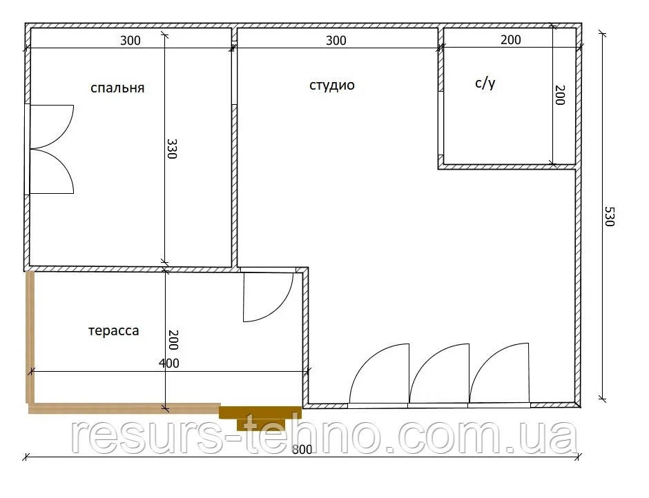 Дім 6 м х 8 м із терасою