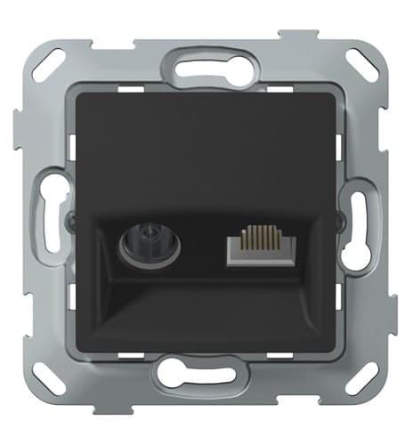 PLK0911241 Механізм розетки TV 1db+RJ45 PLANK Electrotechnic, антрацит, фото 1