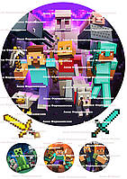 Вафельна картинка №4 майнкрафт кругла на торт для торта харчовий друк їстівний папір