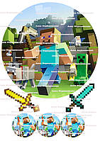 Вафельна картинка №6 майнкрафт кругла на торт для торта харчовий друк їстівний папір