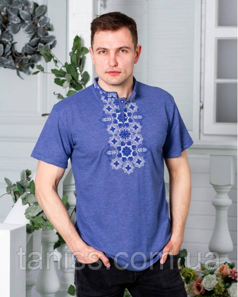 Чоловіча футболка - вишиванка "Захар", тканина трикотаж, р. M(46), L(48), XL(50), 2XL(52), 3X(54)  джинс с синим