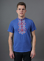 Чоловіча футболка - вишиванка "Захар", тканина трикотаж, р. M(46), XL(50), 2XL(52), 3X(54) джинс з червоним