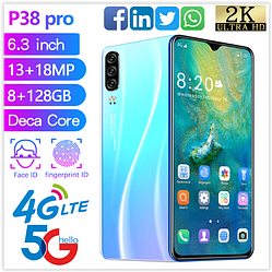 Смартфон P38pro розумний телефон Android 8 + 128G 10 ядер face id і сканер відбитка пальця світло блакитний