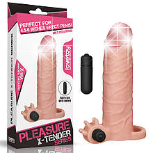 Подовжуюча насадка на член з вібрацією Pleasure X-Tender Vibrating Penis Sleeve Add 2" Flesh