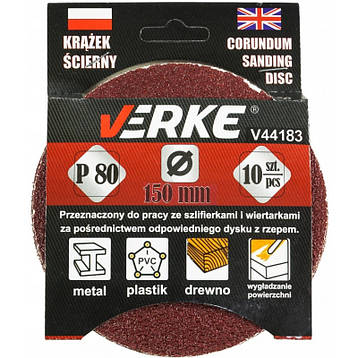 Абразивні диски (шкірки) 150 мм 10 шт. VERKE (80 зерно) V44183, фото 3