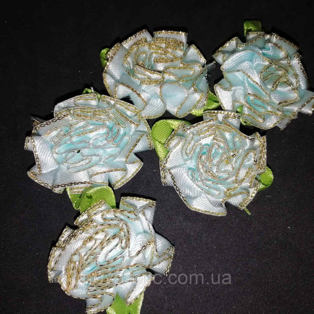 Атласні квіти з люрексом для декору Колір світло-блакитний 30 мм 50 шт