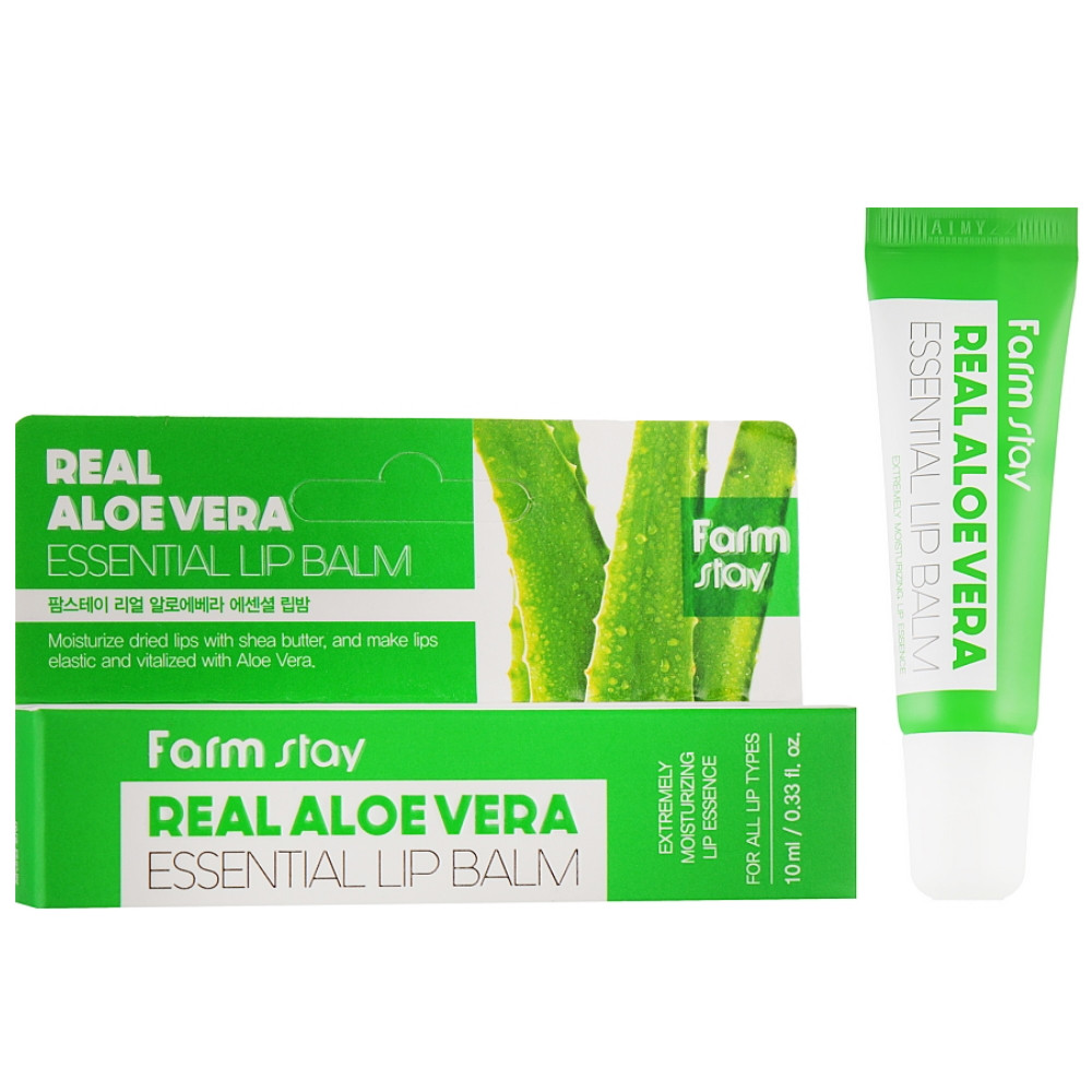 Зволожуючий бальзам для губ з соком алое FarmStay Real Aloe Vera Essential Lip Balm 10 мл, фото 1