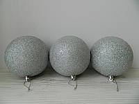 Новогоднее украшение шар глиттер серебро 12см пачка