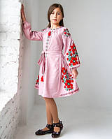 Вышитое платье для девочки Квіти Праги, домотканное хлопковое полотно, р 146 рожева