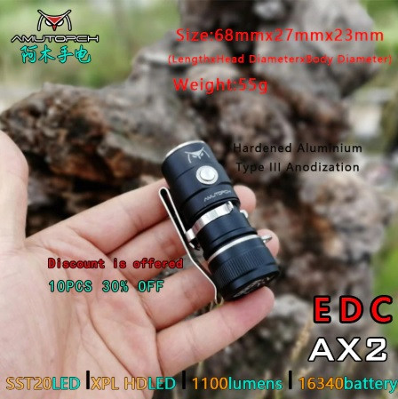 Ліхтар AMUTORCH AX2 + Акумулятор 18350 (1100LM, 900mAh, SST20, IPX8, 5000k NW), фото 1