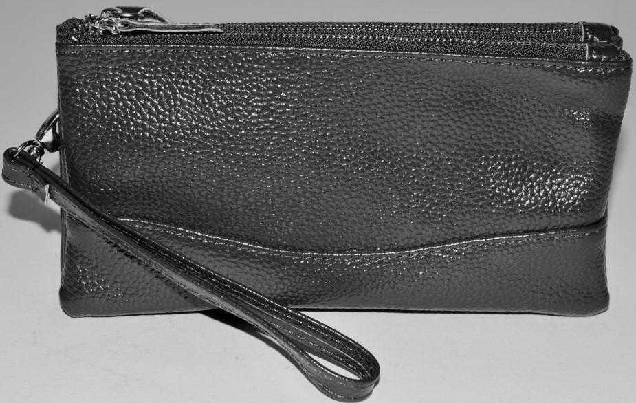 Гаманець шкіряний, чорний, 5 відділень, ремінець, розмір 19,5х10,5 см, фото 1