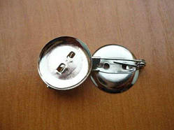 Основа для брошки, метал, кругла з шпилькою, колір: срібло, діаметр: 23 мм, (20 шт.)