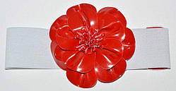 Пояс-гумка, шкірозамінник, білий із червоною квіткою, шир — 6 см 27_2_92a14