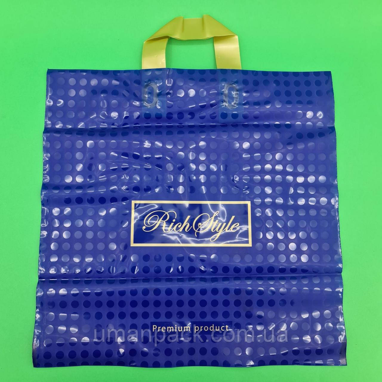 Пакет із петльовою ручкою 40*40 Горох синій (25 шт.), фото 1