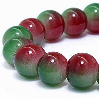 Бусини пофарбовані, зелений із червоним, 6 мм/136шт УТ0003256