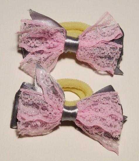 Гумка для волосся, бант мереживо, сірий з рожевим (2 шт.) 11_9_43a3, фото 1