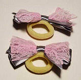 Гумка для волосся, бант мереживо, сірий з рожевим (2 шт.) 11_9_43a3, фото 2