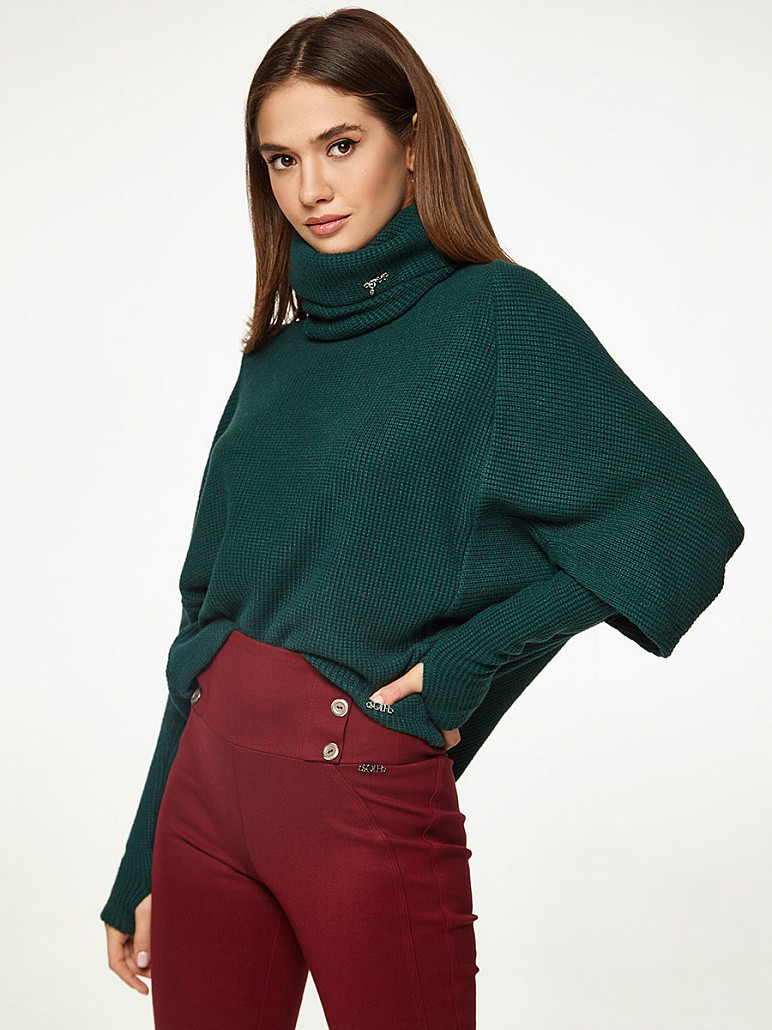 Жіночий джемпер з шапкою і мітенками смарагд Modna KAZKA MKSH2387-4, фото 1