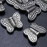 Бусини метал, метелик, колір античне срібло, розмір 8х10х3 мм, 20 шт УТ0003221