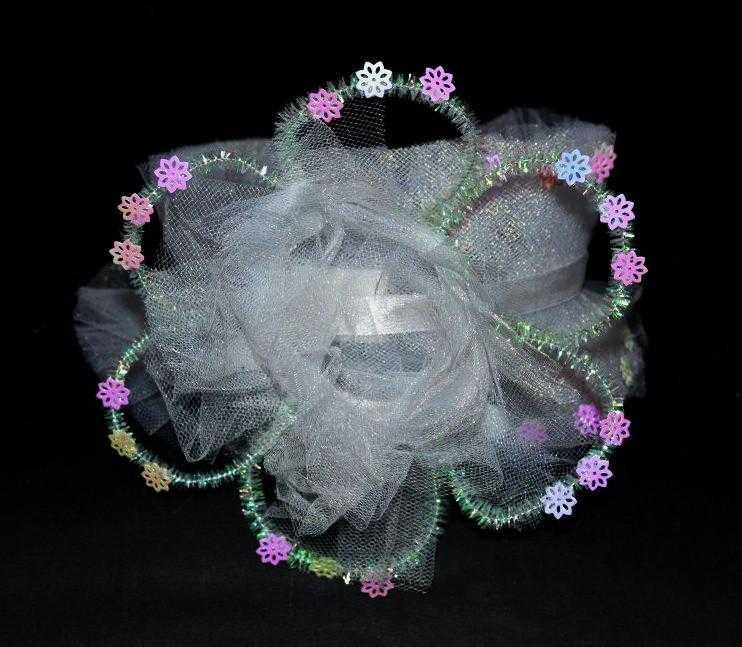 Обруч для волосся, фатин, велика квітка, дрібні сніжинки 21_4_26, фото 1