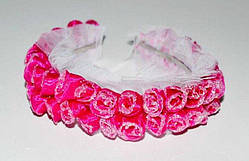 Обруч для волосся фатин малиновий дрібні троянди